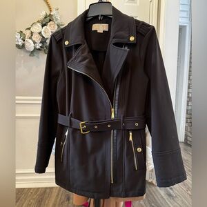 Michael Kors Black Trench Coat with Gold Details